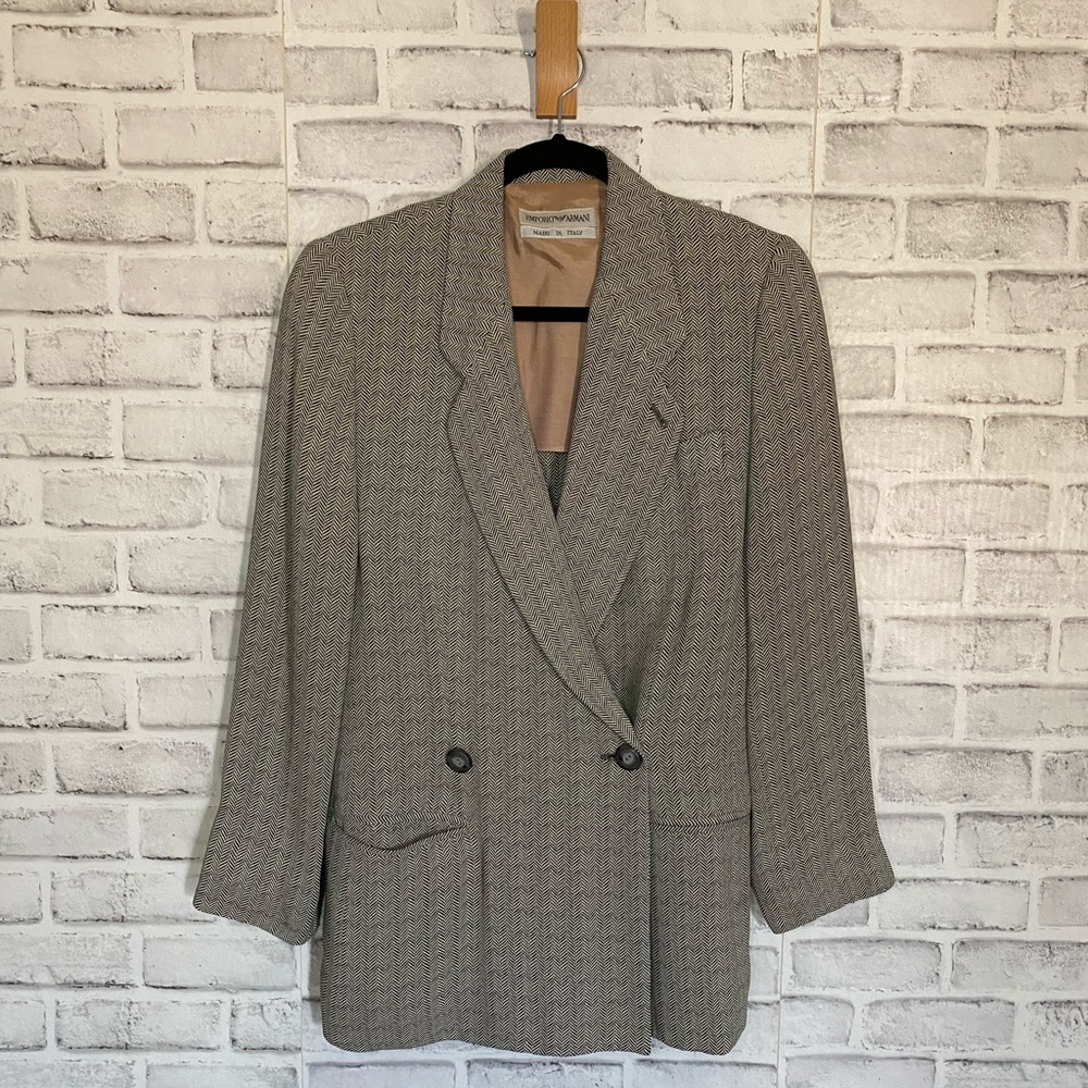 Emporio Armani Gray Double-Breasted Blazer